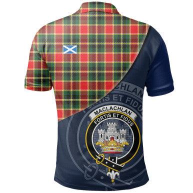 Scottish MacLachlan Hunting Modern Clan Crest Tartan Polo Shirt - Bend Style Back Side Tartan Plaid