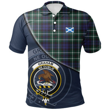 Scottish Graham of Montrose Modern Clan Crest Tartan Polo Shirt - Bend Style Front Side Tartan Plaid