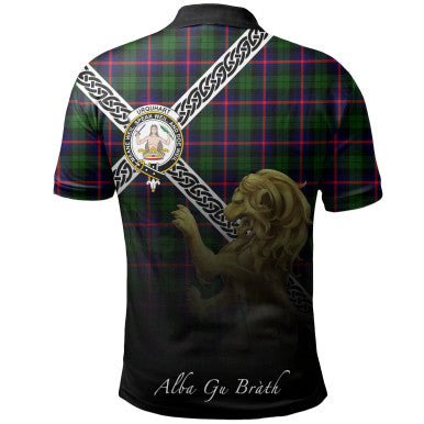 Scottish Urquhart Modern Clan Crest Tartan Polo Shirt - Celtic with Scotland Lion Back Side Tartan Plaid