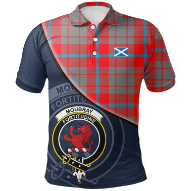 Scottish Moubray Clan Crest Tartan Polo Shirt - Bend Style Front Side Tartan Plaid