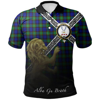 Scottish Sempill Modern Clan Crest Tartan Polo Shirt - Celtic with Scotland Lion Front Side Tartan Plaid