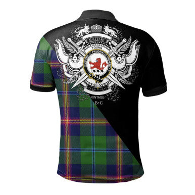 Scottish Gray Clan Crest Tartan Polo Shirt - Military Logo Back Side Tartan Plaid