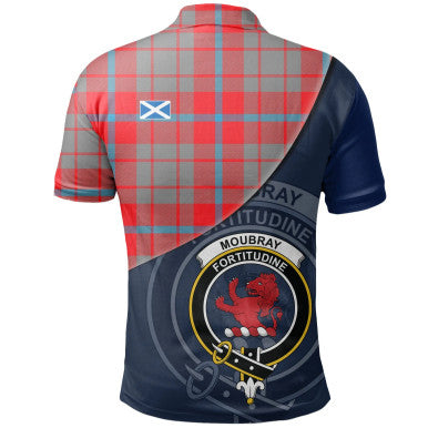 Scottish Moubray Clan Crest Tartan Polo Shirt - Bend Style Back Side Tartan Plaid