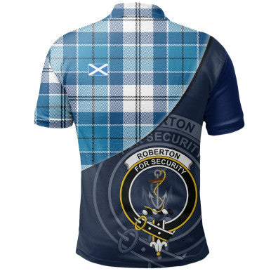 Scottish Roberton Clan Crest Tartan Polo Shirt - Bend Style Back Side Tartan Plaid