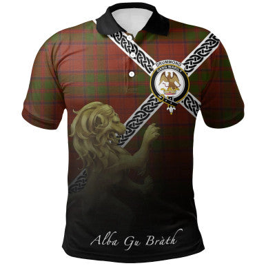 Scottish Drummond Clan Crest Tartan Polo Shirt - Celtic with Scotland Lion Front Side Tartan Plaid