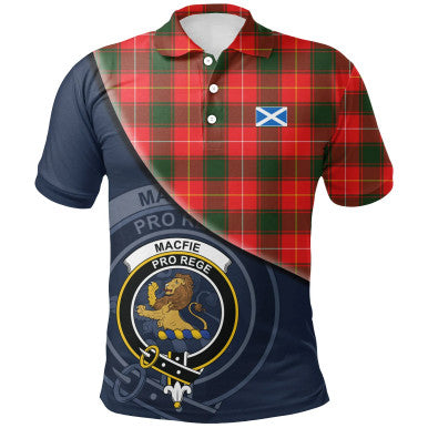 Scottish MacFie Clan Crest Tartan Polo Shirt - Bend Style Front Side Tartan Plaid