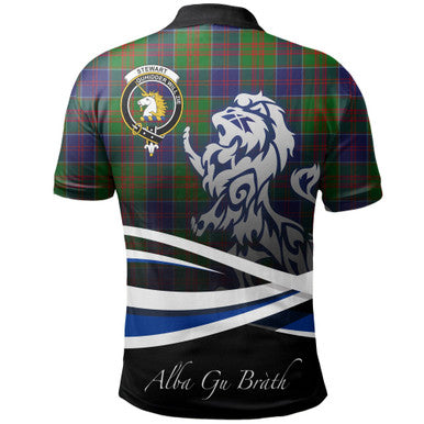 Scottish Stewart of Appin Hunting Modern Clan Crest Tartan Polo Shirt - Scotland Lion Back Side Tartan Plaid
