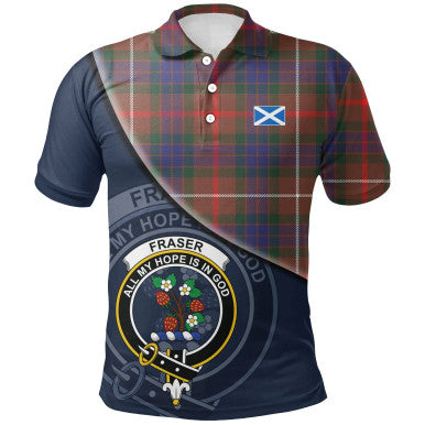Scottish Fraser Hunting Modern Clan Crest Tartan Polo Shirt - Bend Style Front Side Tartan Plaid
