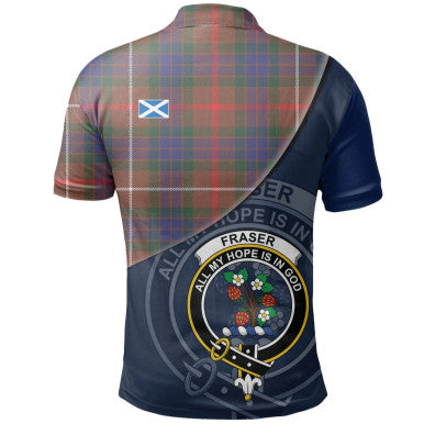 Scottish Fraser Hunting Modern Clan Crest Tartan Polo Shirt - Bend Style Back Side Tartan Plaid