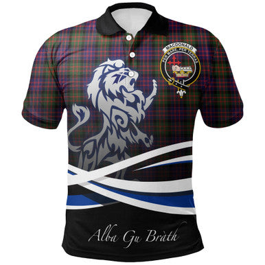 Scottish MacDonald Modern Clan Crest Tartan Polo Shirt - Scotland Lion Front Side Tartan Plaid