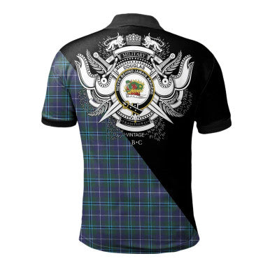 Scottish Grierson Clan Crest Tartan Polo Shirt - Military Logo Back Side Tartan Plaid