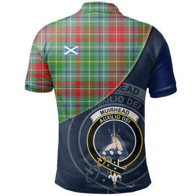 Scottish Muirhead Clan Crest Tartan Polo Shirt - Bend Style Back Side Tartan Plaid