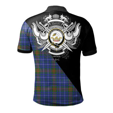 Scottish Haliburton Clan Crest Tartan Polo Shirt - Military Logo Back Side Tartan Plaid