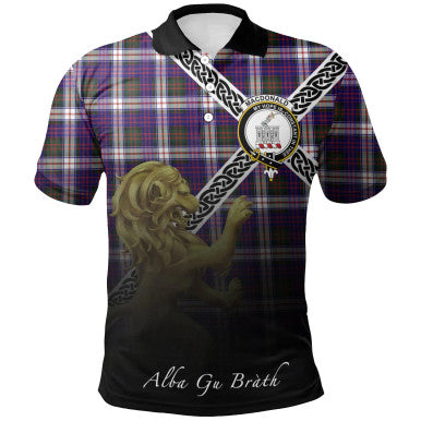 Scottish MacDonald Dress Modern Clan Crest Tartan Polo Shirt - Celtic with Scotland Lion Front Side Tartan Plaid