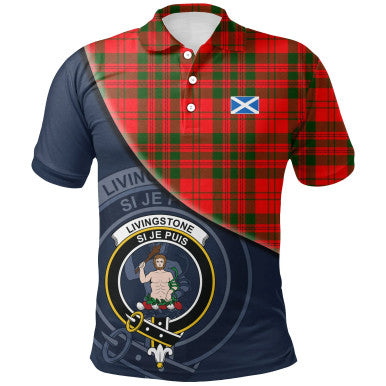 Scottish Livingstone Modern Clan Crest Tartan Polo Shirt - Bend Style Front Side Tartan Plaid