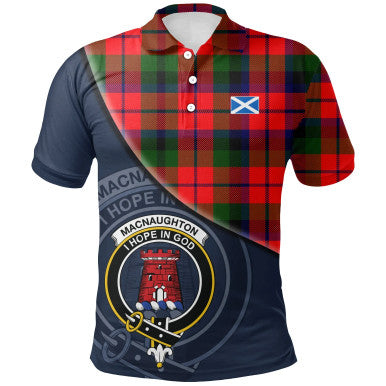 Scottish MacNaughton Modern Clan Crest Tartan Polo Shirt - Bend Style Front Side Tartan Plaid