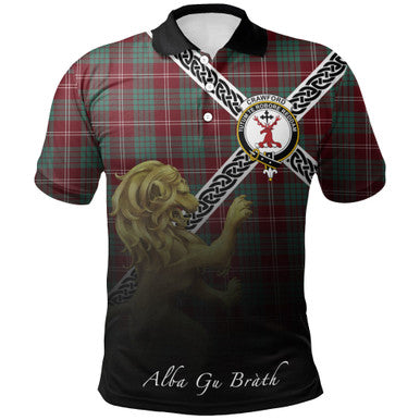 Scottish Crawford Modern Clan Crest Tartan Polo Shirt - Celtic with Scotland Lion Front Side Tartan Plaid