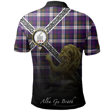Scottish MacDonald Dress Modern Clan Crest Tartan Polo Shirt - Celtic with Scotland Lion Back Side Tartan Plaid