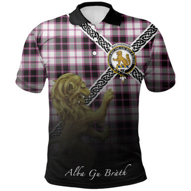 Scottish MacPherson Hunting Modern Clan Crest Tartan Polo Shirt - Celtic with Scotland Lion Front Side Tartan Plaid