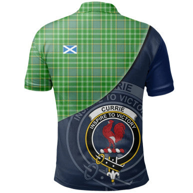 Scottish Currie Clan Crest Tartan Polo Shirt - Bend Style Back Side Tartan Plaid