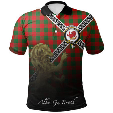 Scottish Moncrieffe Clan Crest Tartan Polo Shirt - Celtic with Scotland Lion Front Side Tartan Plaid