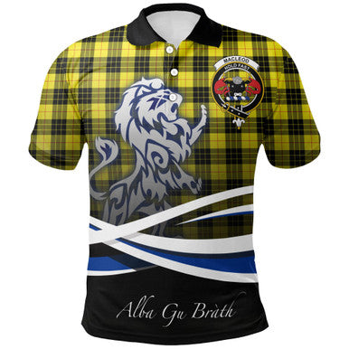 Scottish MacLeod of Lewis Modern Clan Crest Tartan Polo Shirt - Scotland Lion Front Side Tartan Plaid