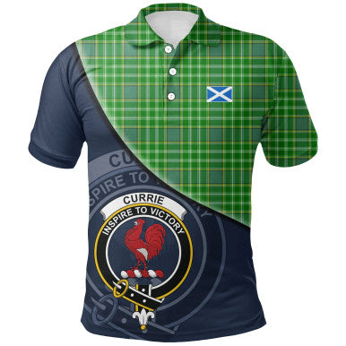 Scottish Currie Clan Crest Tartan Polo Shirt - Bend Style Front Side Tartan Plaid