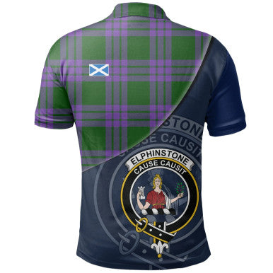 Scottish Elphinstone Clan Crest Tartan Polo Shirt - Bend Style Back Side Tartan Plaid