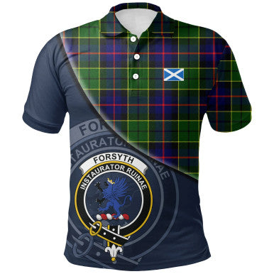 Scottish Forsyth Modern Clan Crest Tartan Polo Shirt - Bend Style Front Side Tartan Plaid