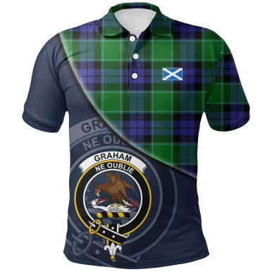 Scottish Graham of Menteith Modern Clan Crest Tartan Polo Shirt - Bend Style Front Side Tartan Plaid