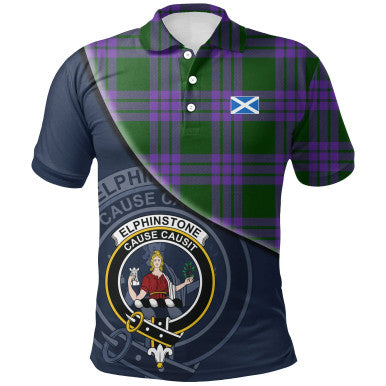 Scottish Elphinstone Clan Crest Tartan Polo Shirt - Bend Style Front Side Tartan Plaid