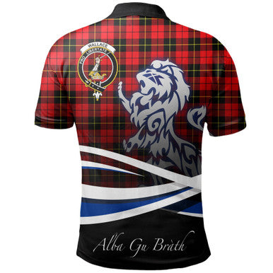 Scottish Wallace Hunting - Red Clan Crest Tartan Polo Shirt - Scotland Lion Back Side Tartan Plaid