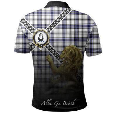 Scottish Hannay Modern Clan Crest Tartan Polo Shirt - Celtic with Scotland Lion Back Side Tartan Plaid