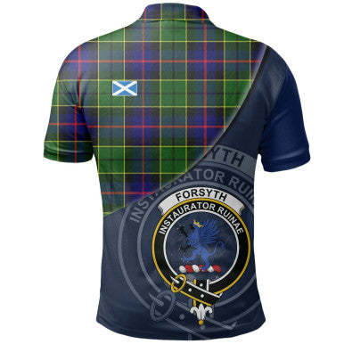 Scottish Forsyth Modern Clan Crest Tartan Polo Shirt - Bend Style Back Side Tartan Plaid