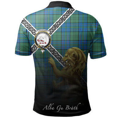 Scottish Lockhart Clan Crest Tartan Polo Shirt - Celtic with Scotland Lion Back Side Tartan Plaid
