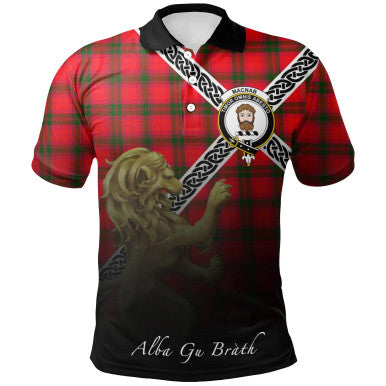 Scottish MacNab Modern Clan Crest Tartan Polo Shirt - Celtic with Scotland Lion Front Side Tartan Plaid
