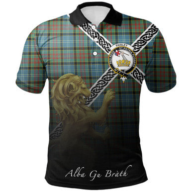 Scottish Paisley District Clan Crest Tartan Polo Shirt - Celtic with Scotland Lion Front Side Tartan Plaid