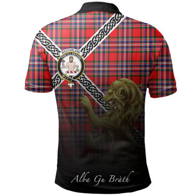 Scottish MacFarlane Modern Clan Crest Tartan Polo Shirt - Celtic with Scotland Lion Back Side Tartan Plaid
