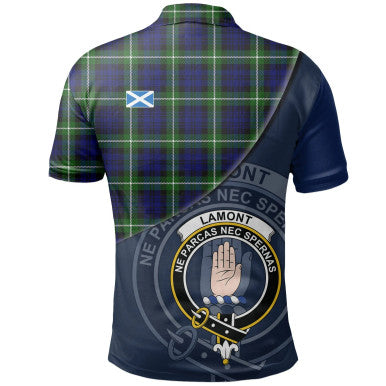 Scottish Lamont Modern Clan Crest Tartan Polo Shirt - Bend Style Back Side Tartan Plaid