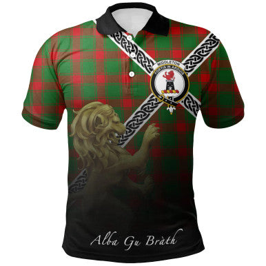 Scottish Middleton Modern Clan Crest Tartan Polo Shirt - Celtic with Scotland Lion Front Side Tartan Plaid