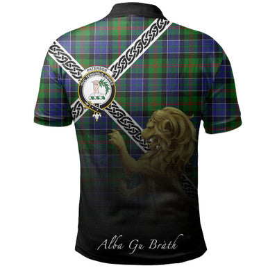 Scottish Paterson Clan Crest Tartan Polo Shirt - Celtic with Scotland Lion Back Side Tartan Plaid