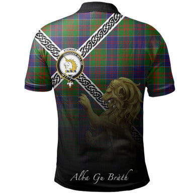 Scottish Stewart of Appin Hunting Modern Clan Crest Tartan Polo Shirt - Celtic with Scotland Lion Back Side Tartan Plaid