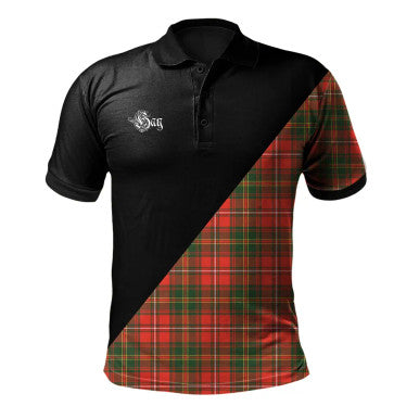 Scottish Heron Clan Crest Tartan Polo Shirt - Military Logo Front Side Tartan Plaid