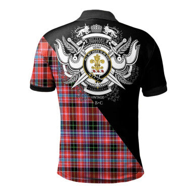 Scottish Hannay Modern Clan Crest Tartan Polo Shirt - Military Logo Back Side Tartan Plaid