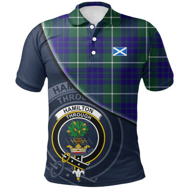 Scottish Hamilton Hunting Modern Clan Crest Tartan Polo Shirt - Bend Style Front Side Tartan Plaid
