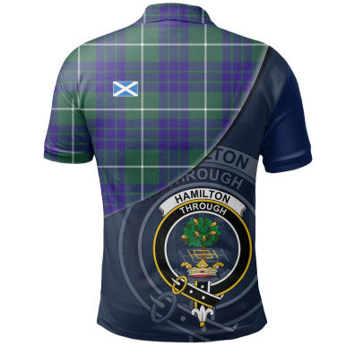 Scottish Hamilton Hunting Modern Clan Crest Tartan Polo Shirt - Bend Style Back Side Tartan Plaid