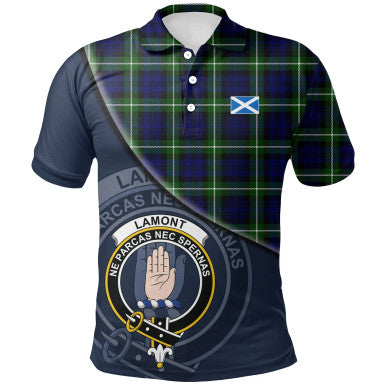 Scottish Lamont Modern Clan Crest Tartan Polo Shirt - Bend Style Front Side Tartan Plaid