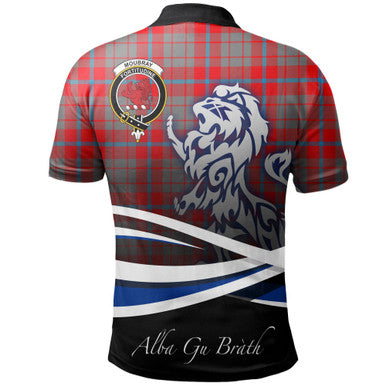 Scottish Moubray Clan Crest Tartan Polo Shirt - Scotland Lion Back Side Tartan Plaid