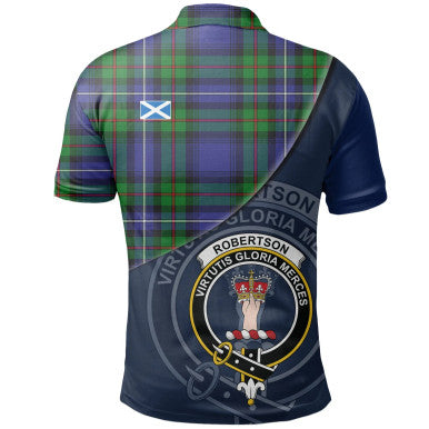 Scottish Robertson Hunting Modern Clan Crest Tartan Polo Shirt - Bend Style Back Side Tartan Plaid