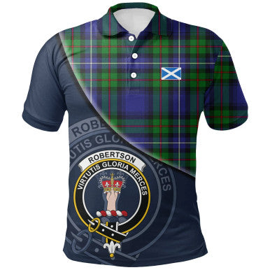 Scottish Robertson Hunting Modern Clan Crest Tartan Polo Shirt - Bend Style Front Side Tartan Plaid
